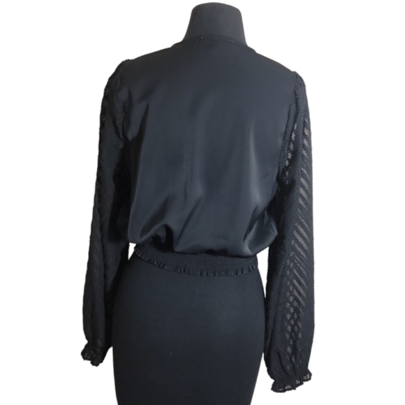 Everly Rose black v neck faux wrap crop long sleeve top small - Picture 2 of 10